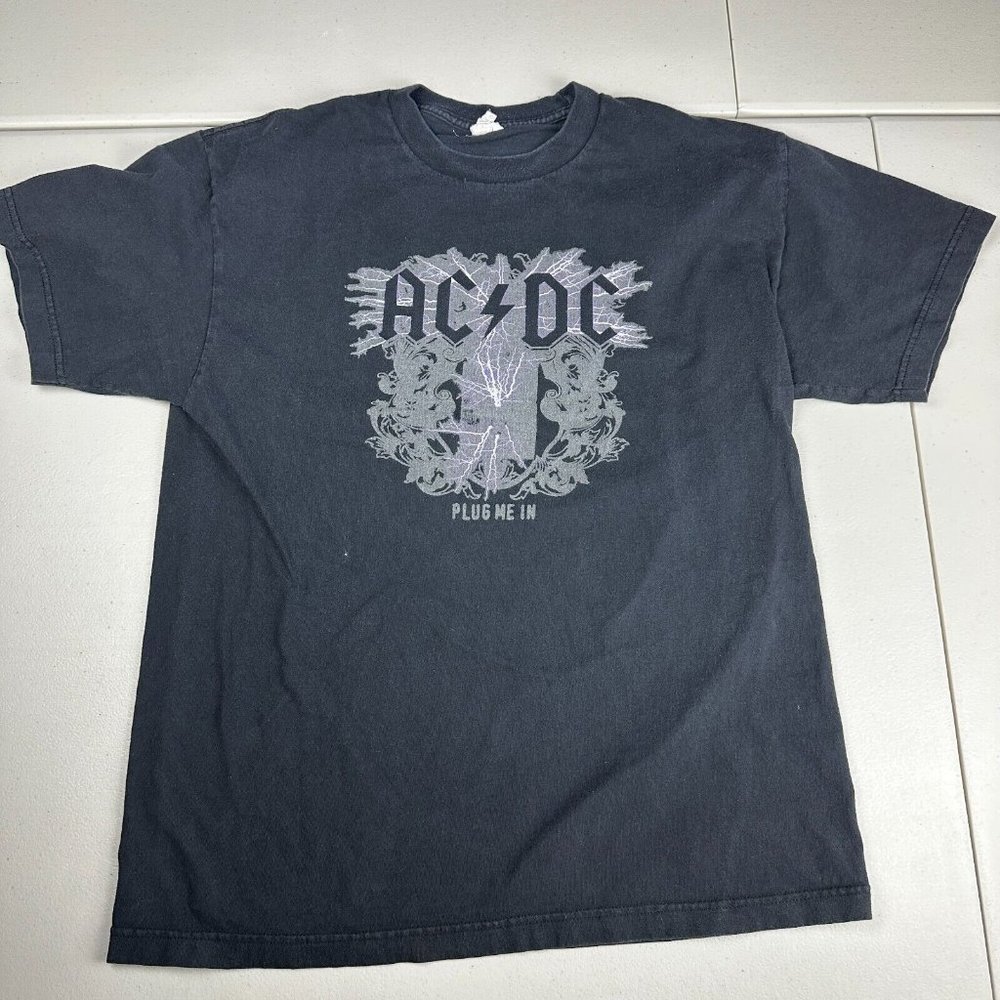 ACDC Plug Me In 2007 T Shirt Black Short Sleeve Heavy Metal Adult Men Large Used